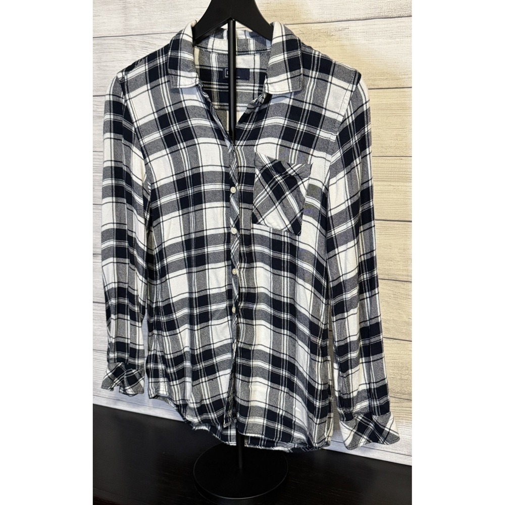 Women's GAP Lightweight Plaid Flannel Shirt – Dark Navy Blue – Size XS - Picture 3 of 8